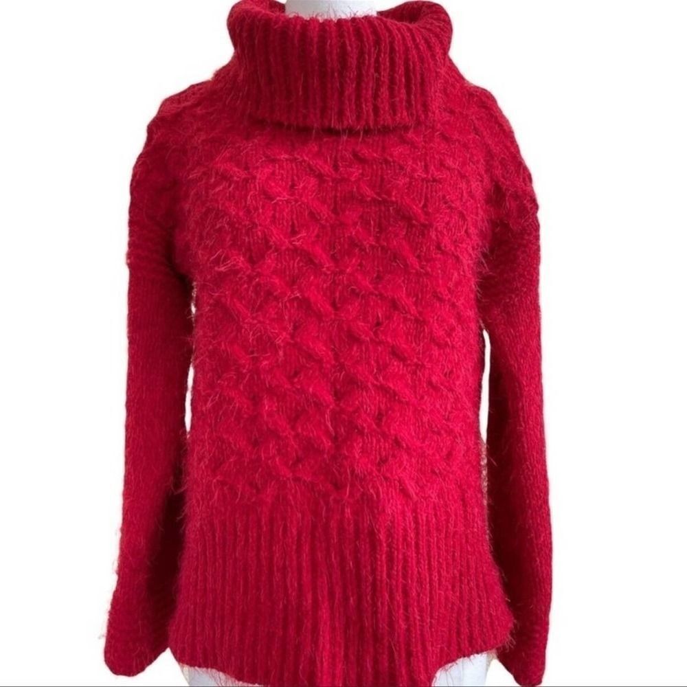 Anthropologie sleeping on snow red Torridon chunky cable eyelash knit sweater S